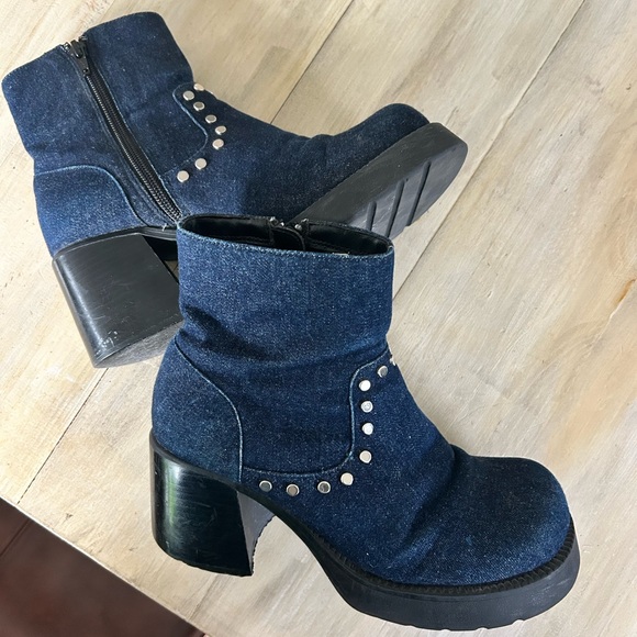 Vintage 90s Y2K chunky platform Bratz denim studded ankle boots size 6.5 - Picture 9 of 9